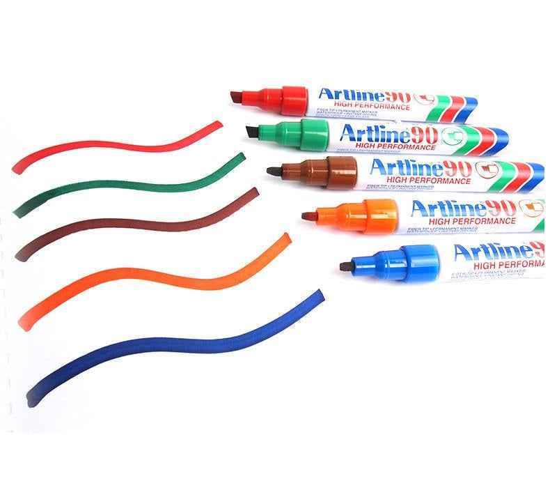 Artline 90,Permanent Marker,Chisel Nib, 2-5mm,10 Color Pack