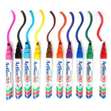 Artline 90,Permanent Marker,Chisel Nib, 2-5mm,10 Color Pack