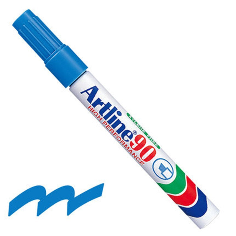 Artline 90,Permanent Marker,Chisel Nib, 2-5mm,3 Pack Light Blue