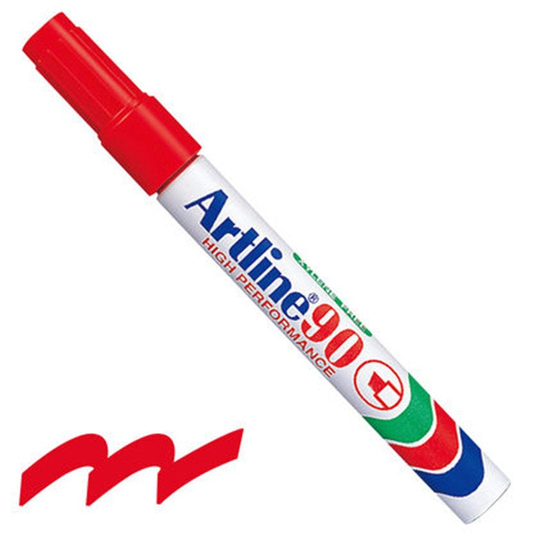 Artline 90,Permanent Marker,Chisel Nib, 2-5mm,3 Pack Red