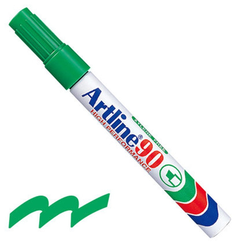 Artline 90,Permanent Marker,Chisel Nib, 2-5mm,3 Pack Green
