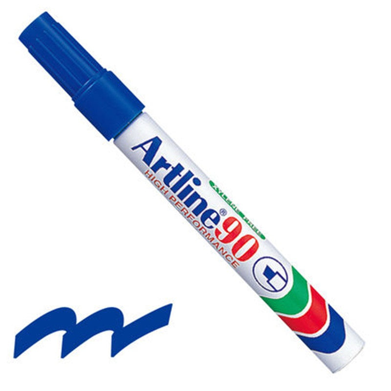 Artline 90,Permanent Marker,Chisel Nib, 2-5mm,3 Pack Blue