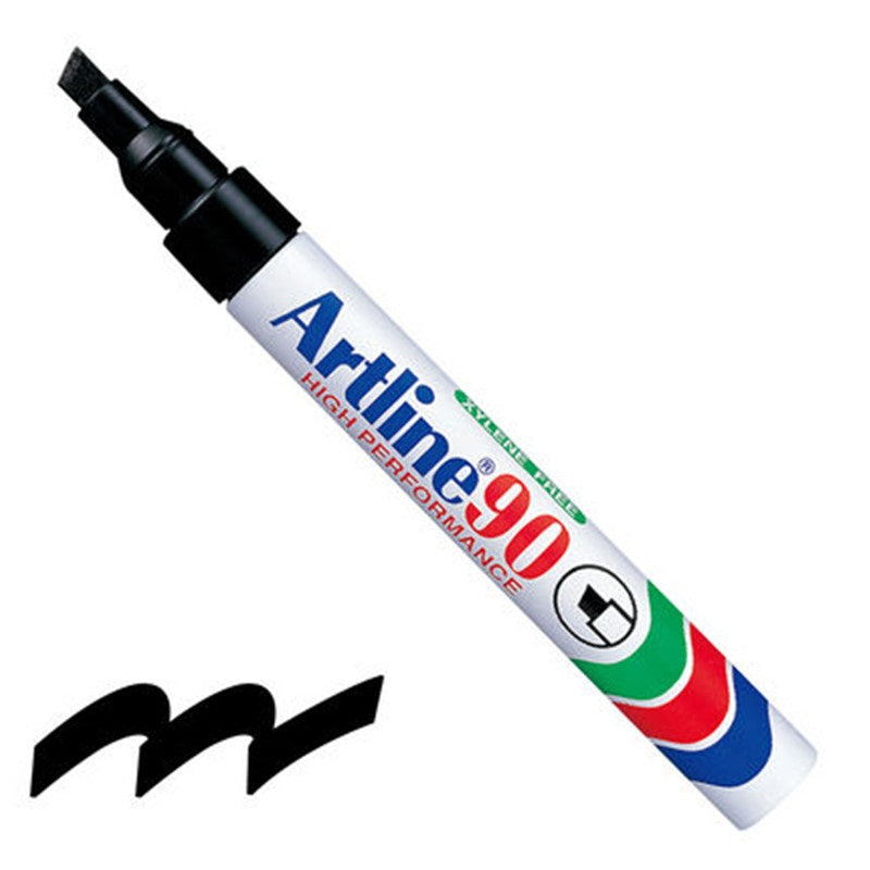 Artline 90,Permanent Marker,Chisel Nib, 2-5mm,3 Pack Black