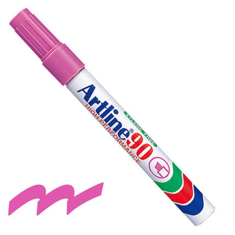 Artline 90,Permanent Marker,Chisel Nib, 2-5mm,3 Pack Pink