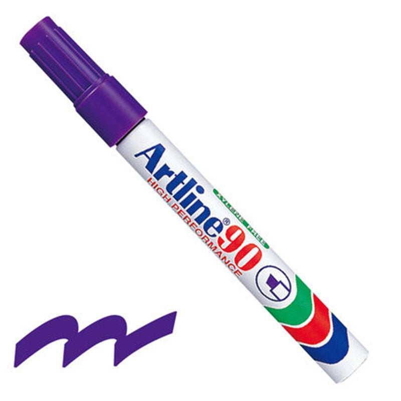 Artline 90,Permanent Marker,Chisel Nib, 2-5mm,3 Pack Purple