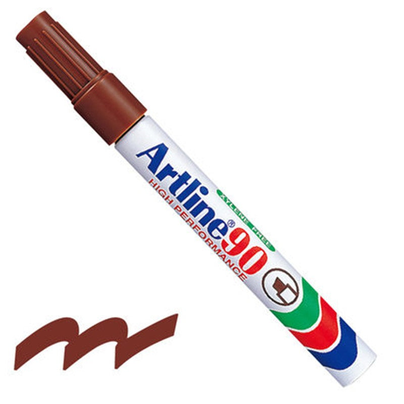 Artline 90,Permanent Marker,Chisel Nib, 2-5mm,3 Pack Brown
