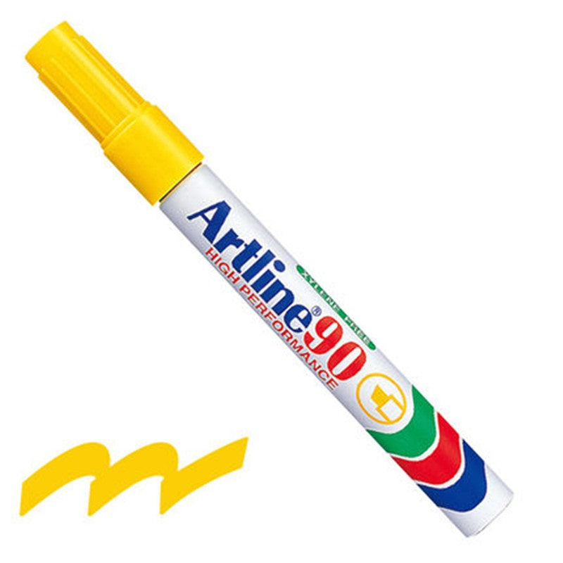 Artline 90,Permanent Marker,Chisel Nib, 2-5mm,3 Pack Yellow