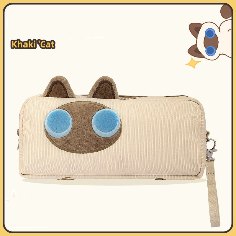 3D Cat Large Capacity Pencil Case Pouch Organizer Tan