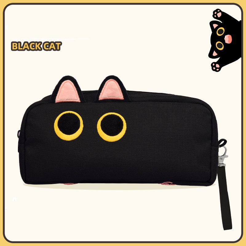 3D Cat Large Capacity Pencil Case Pouch Organizer Black