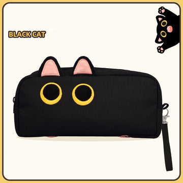 3D Cat Large Capacity Pencil Case Pouch Organizer Black