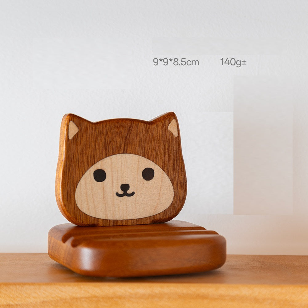Cute Cartoon Cat Solid Wenge Wood Phone Stand | Wooden Desktop Holder