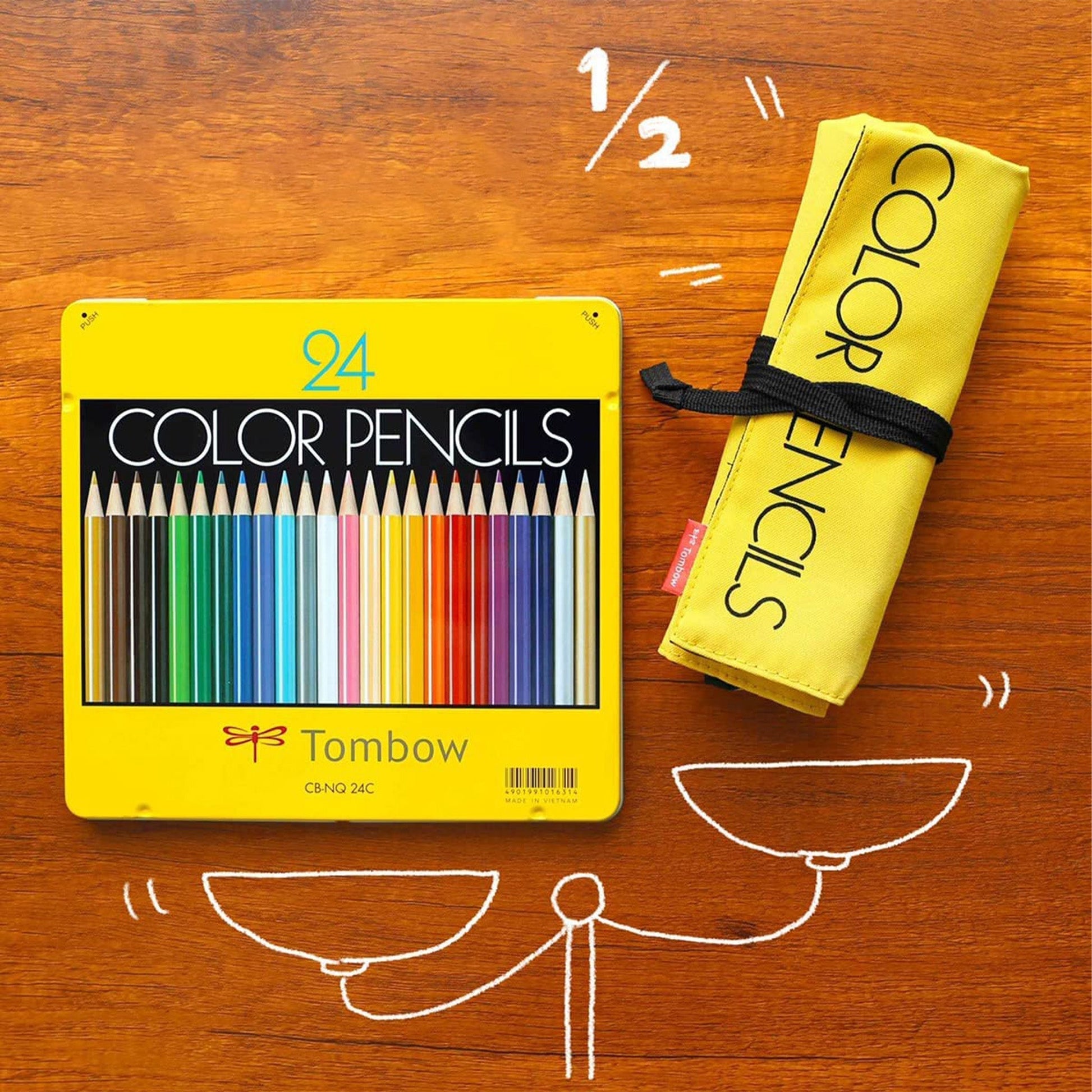 Tombow 24/36 Color Pencil Sets with Roll Case & Mini Sharpener