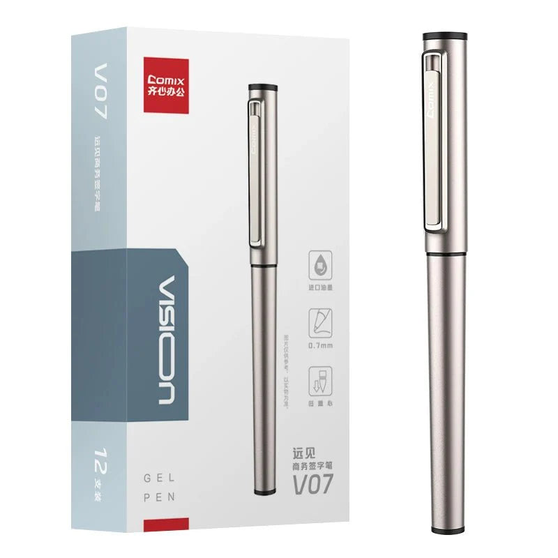 Comix Vision All-Metal Gel Ballpoint Pens 0.5/0.7mm Black Ink 12 Pack Rose Gold