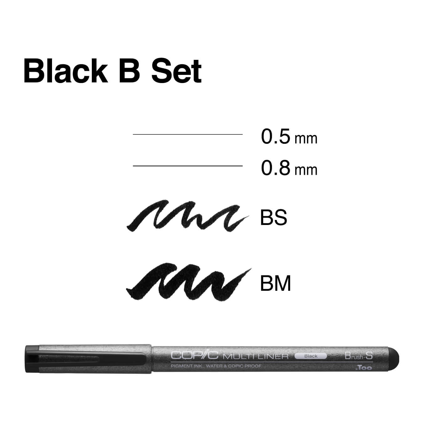 Copic Multiliner Broad Pigment Based Ink Pens,4PC Set Black B