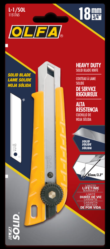 OLFA 18mm L-1/SOL Ratchet Lock Utility Knife with Solid Blade