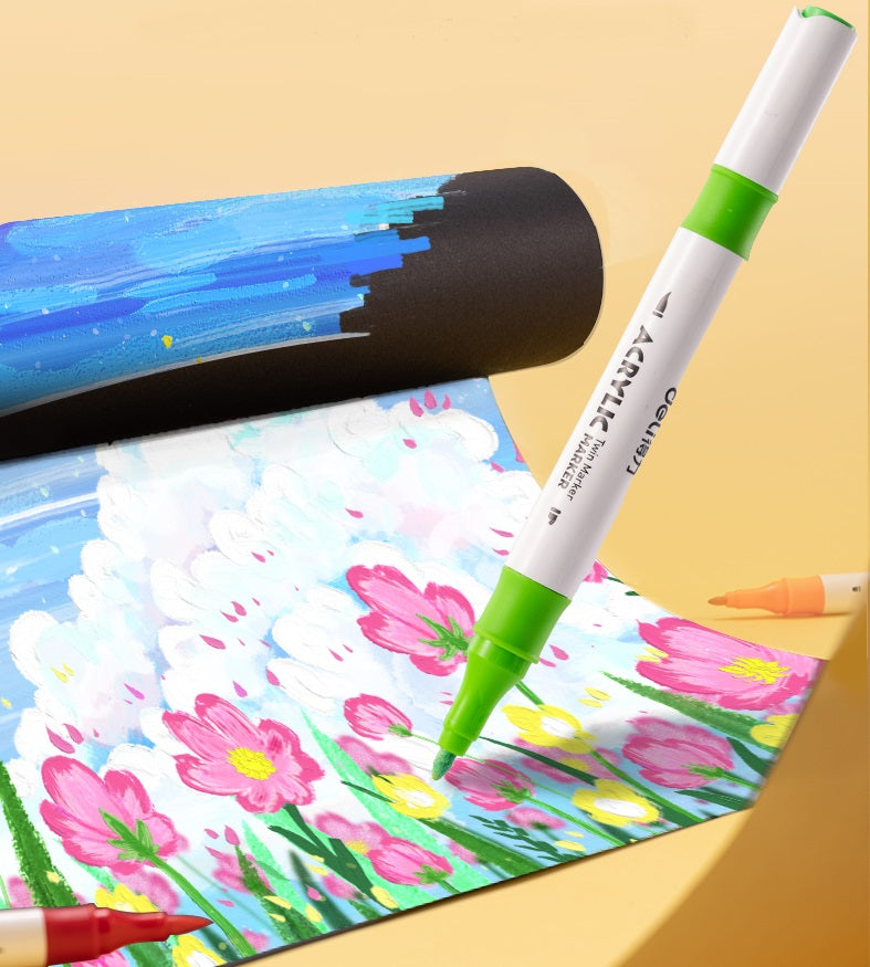 DELI 12/24/36/48 Colors Acrylic Paint Pens Brush Twin Markers