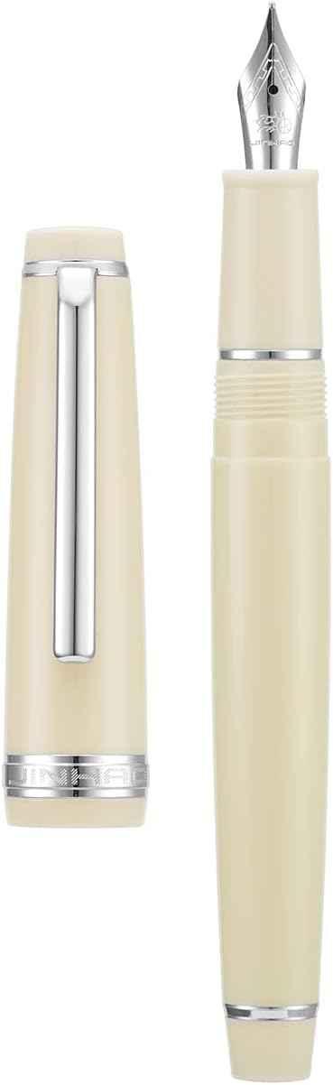 Jinhao 82 Acrylic Fountain Pen Iridium Nib Gold Silver Trim Ivory White Silver Trim)