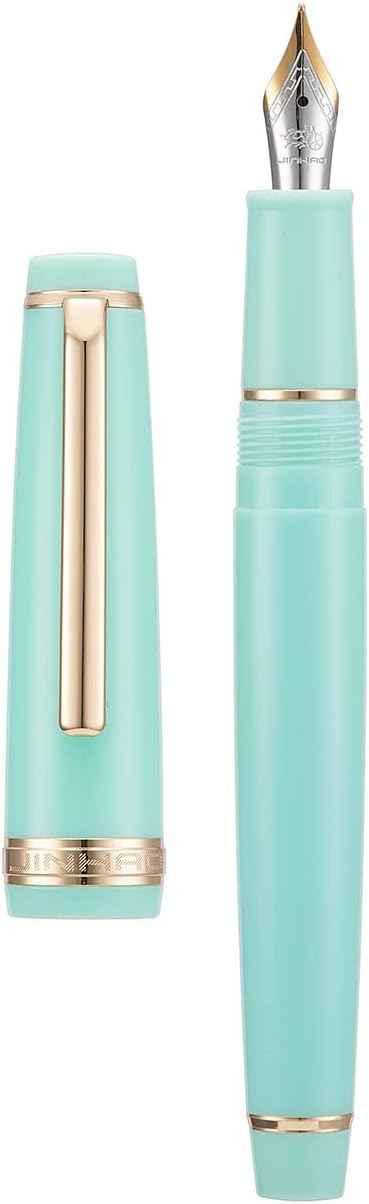 Jinhao 82 Acrylic Fountain Pen Iridium Nib Gold Silver Trim Light Green Gold Trim