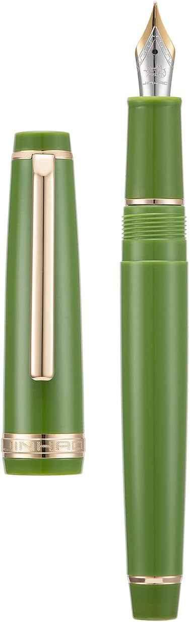 Jinhao 82 Acrylic Fountain Pen Iridium Nib Gold Silver Trim Green Gold Trim