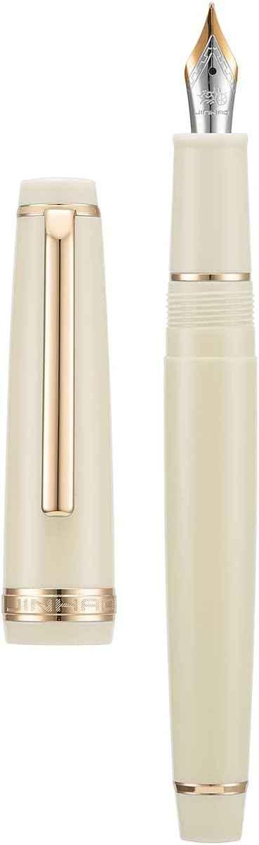Jinhao 82 Acrylic Fountain Pen Iridium Nib Gold Silver Trim Ivory White Gold Trim