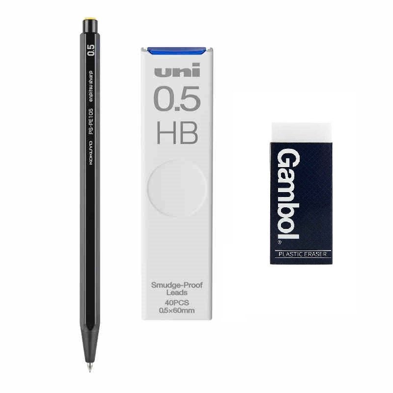 KOKUYO Enpitsu Sharp Mechanical Pencil with Leads and Eraser Black 0.5mm