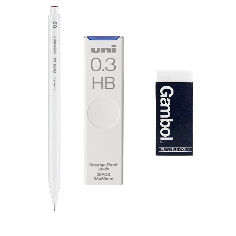 KOKUYO Enpitsu Sharp Mechanical Pencil with Leads and Eraser White 0.3mm