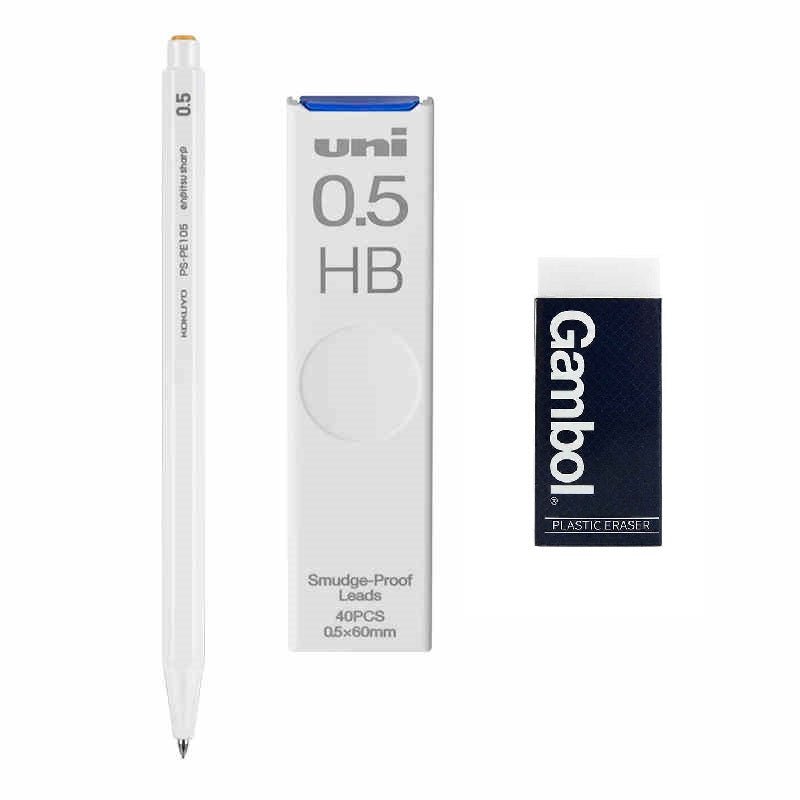 KOKUYO Enpitsu Sharp Mechanical Pencil with Leads and Eraser White 0.5mm