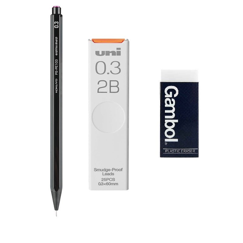 KOKUYO Enpitsu Sharp Mechanical Pencil with Leads and Eraser Black 0.3mm