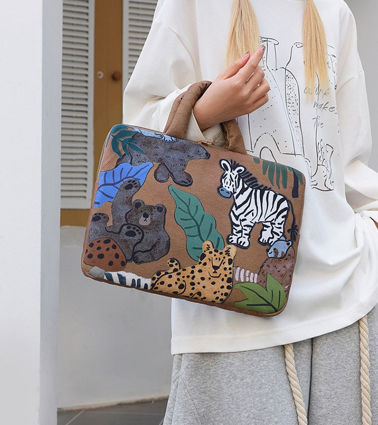 Brown Animal-Themed Laptop Sleeve 14 inch 2-Piece Set