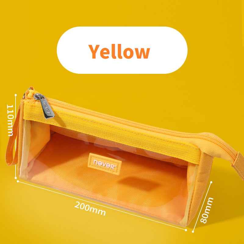 Never Large Capacity Canvas Transparent Candy Color Pencil Case Yellow