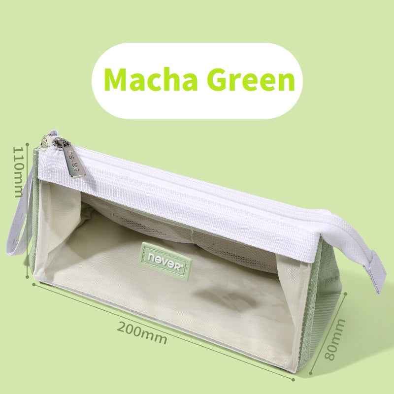 Never Large Capacity Canvas Transparent Candy Color Pencil Case Macha Green