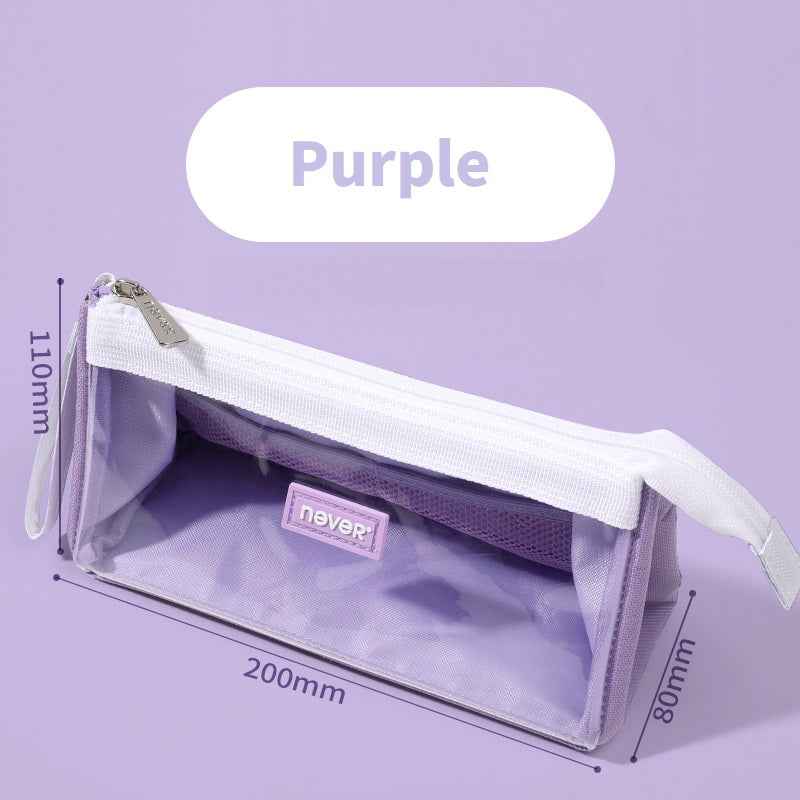 Never Large Capacity Canvas Transparent Candy Color Pencil Case Purple