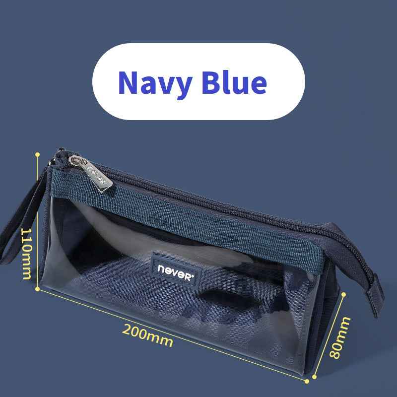 Never Large Capacity Canvas Transparent Candy Color Pencil Case Navy Blue