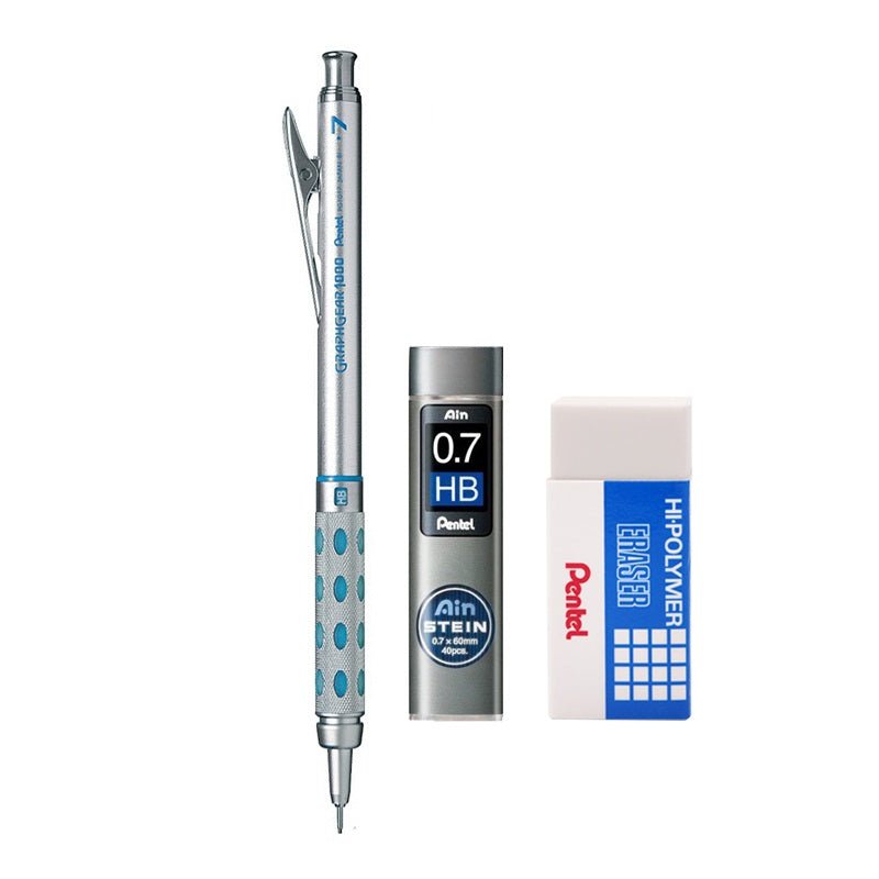 Pentel Graphgear 1000 MechanIcal Pencil Set with Leads Eraser 0.7mm Blue