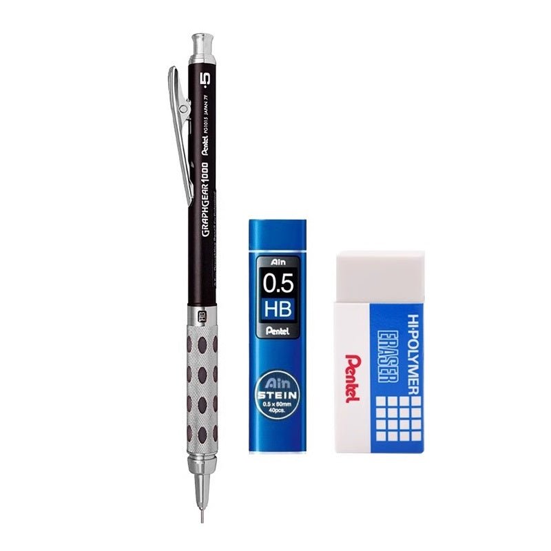 Pentel Graphgear 1000 MechanIcal Pencil Set with Leads Eraser 0.5mm Black