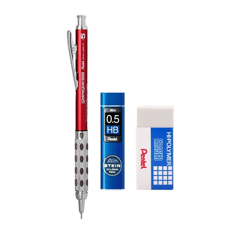 Pentel Graphgear 1000 MechanIcal Pencil Set with Leads Eraser 0.5mm Red