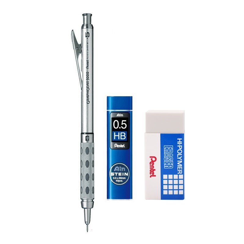 Pentel Graphgear 1000 MechanIcal Pencil Set with Leads Eraser 0.5mm Grey