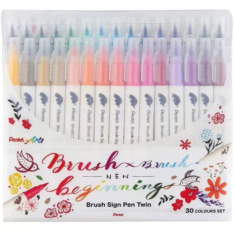 Pentel SESW30C Brush Sign Pen Twin, 12/18/24/30 Colour Set 30 Colors