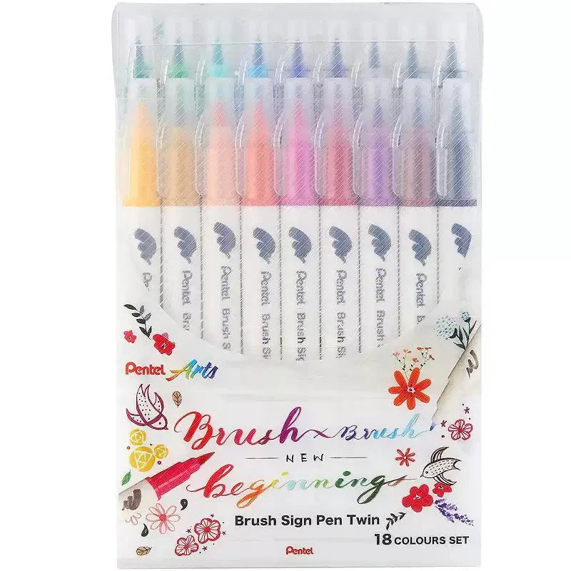 Pentel SESW30C Brush Sign Pen Twin, 12/18/24/30 Colour Set 12 Colors