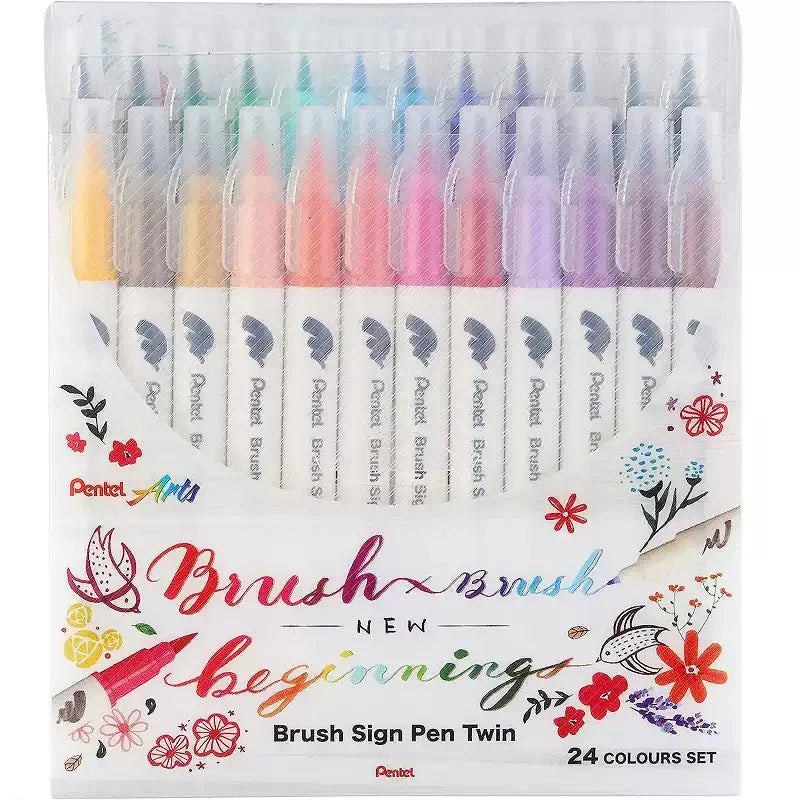 Pentel SESW30C Brush Sign Pen Twin, 12/18/24/30 Colour Set 24 Colors