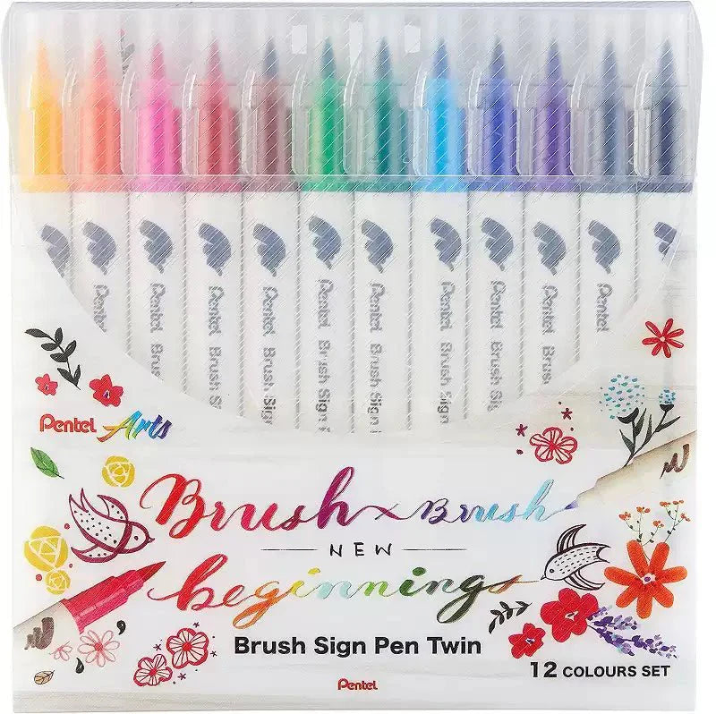 Pentel SESW30C Brush Sign Pen Twin, 12/18/24/30 Colour Set 12 Colors