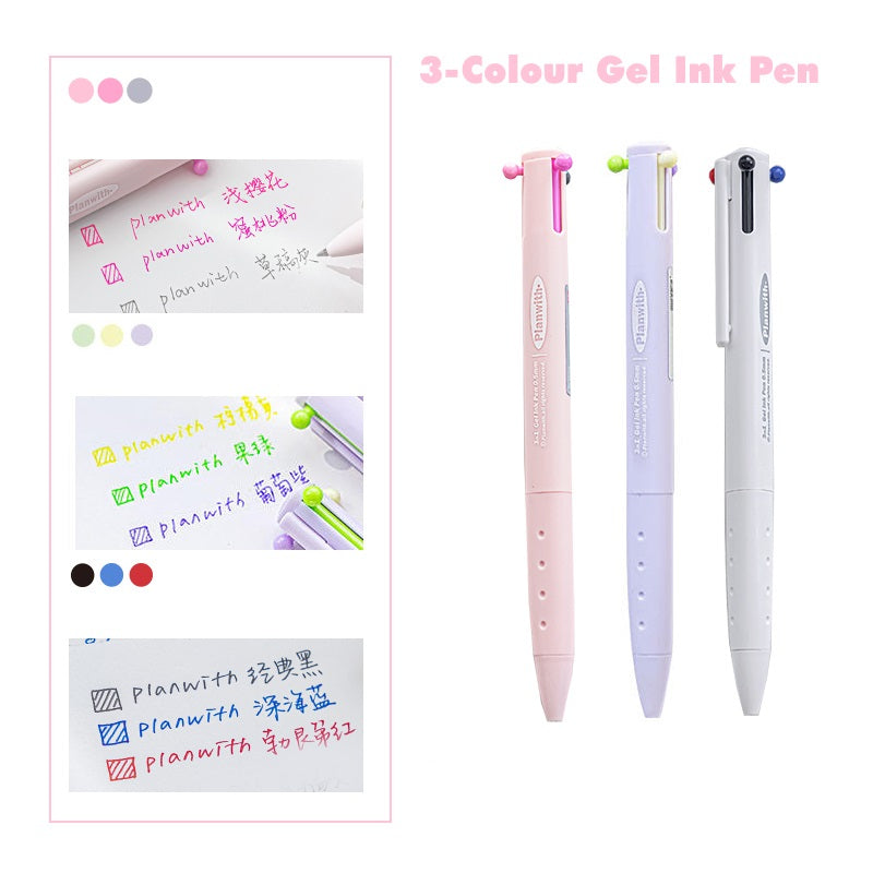 Planwith Triple-Color Gel Ink Clicker Pen 0.5MM 3 Pack(Pink+Purple+White)