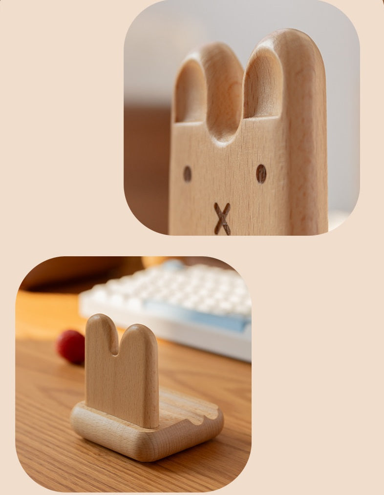 Cute Cartoon Bunny Solid Beechwood Phone Stand | Wooden Desktop Holder