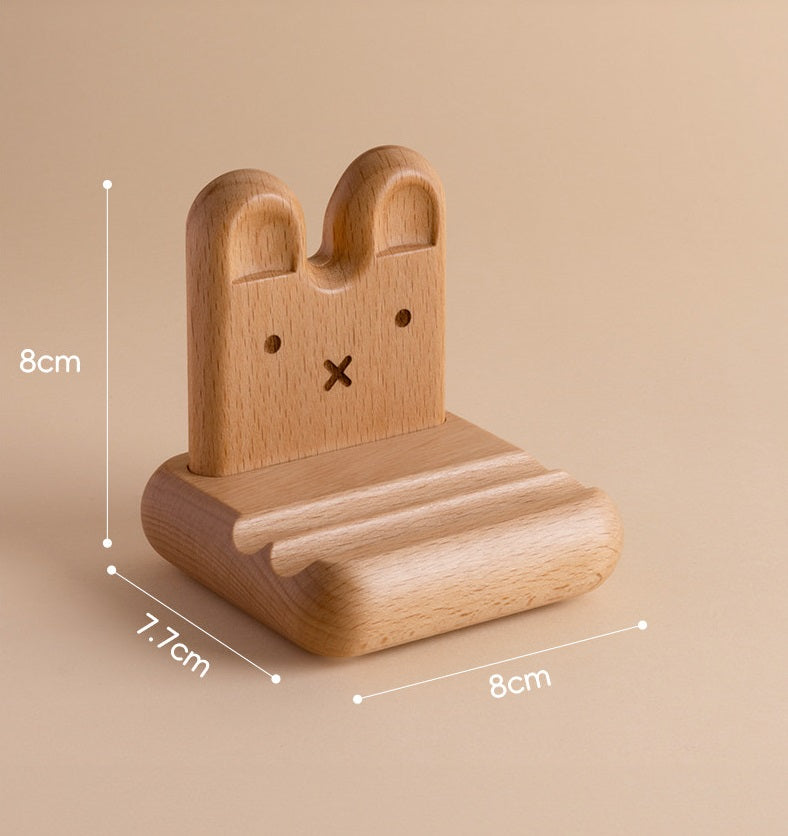 Cute Cartoon Bunny Solid Beechwood Phone Stand | Wooden Desktop Holder