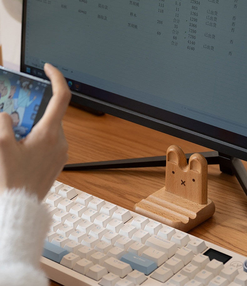 Cute Cartoon Bunny Solid Beechwood Phone Stand | Wooden Desktop Holder