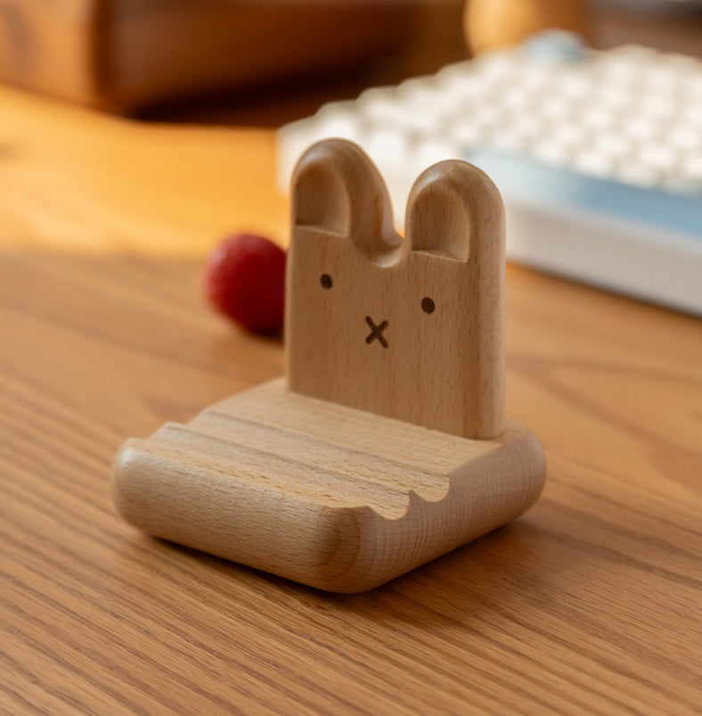 Cute Cartoon Bunny Solid Beechwood Phone Stand | Wooden Desktop Holder