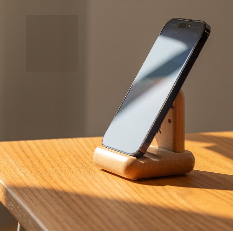 Cute Cartoon Bunny Solid Beechwood Phone Stand | Wooden Desktop Holder