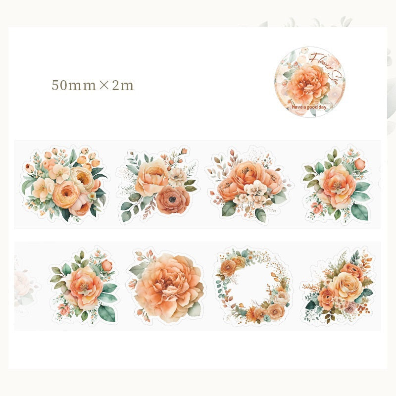 8PCS Sunflower & Rose Floral PET Washi Tape Set for Journaling DIY