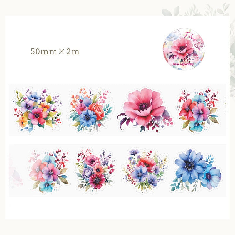 8PCS Sunflower & Rose Floral PET Washi Tape Set for Journaling DIY