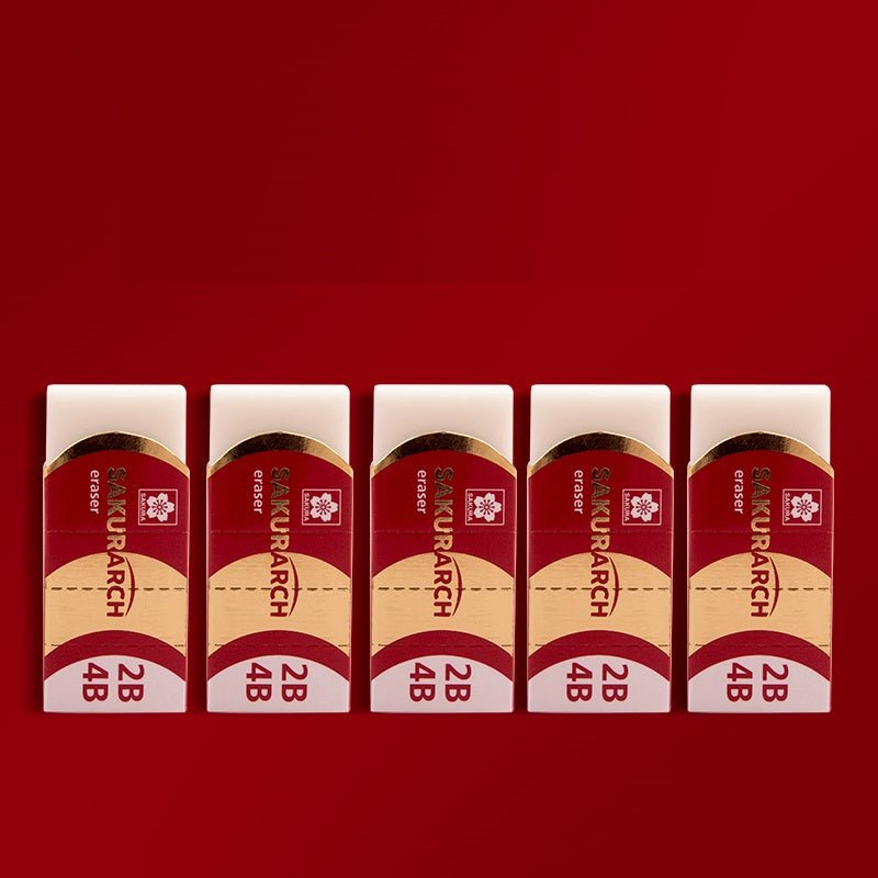 Sakura Arch Erasers, 2B 4B ,5-Pack, White XRAJ-60 Red